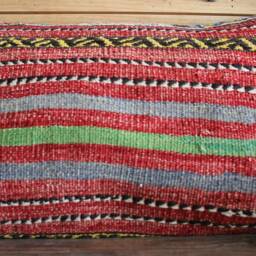 3050cm - 1220In Handwoven Vintage Kilim Cushion Cover - Tribal Striped Lines Red - thumbnail 2