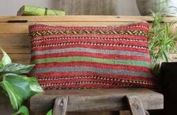 3050cm - 1220In Handwoven Vintage Kilim Cushion Cover - Tribal Striped Lines Red