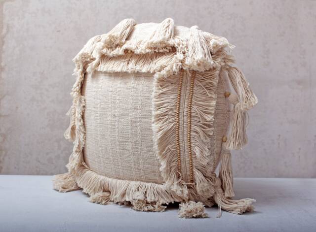 Linen Color Embroidered Pillow Cover, Cotton Boho Cushion, Tassel Handmade Home Decor - image 1