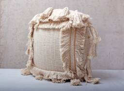 Linen Color Embroidered Pillow Cover, Cotton Boho Cushion, Tassel Handmade Home Decor