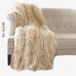 Handmade Beige Mongolian Shag Faux Fur Throw Blanket, Minky Lining
