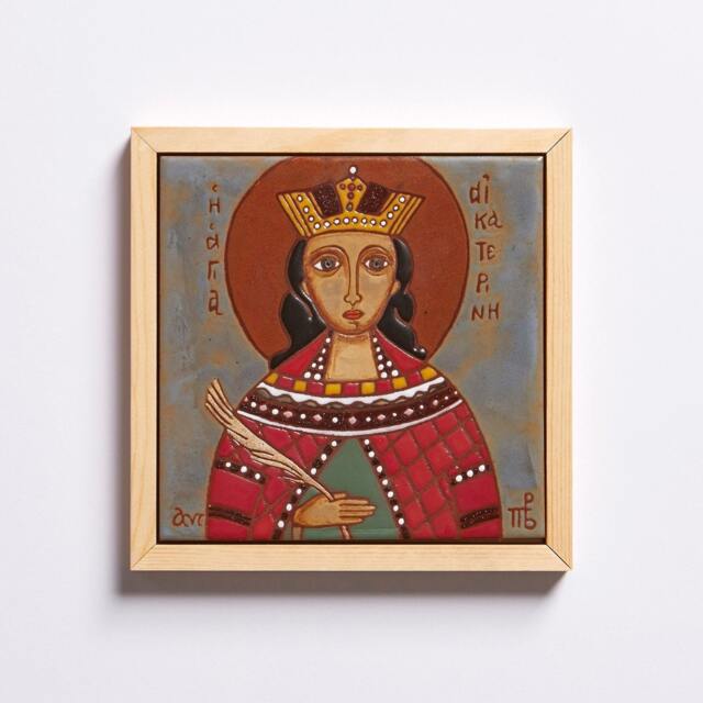 Aghia Aikaterini Saint Catherine Orthodox Icon Greek Byzantine Ceramic Tile Wall Decor Name Day Hanging Hand Painted Art Religious - image 1