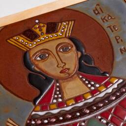 Aghia Aikaterini Saint Catherine Orthodox Icon Greek Byzantine Ceramic Tile Wall Decor Name Day Hanging Hand Painted Art Religious - thumbnail 3