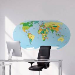 Round World Map, Office, Map Decals, Wall Decal, Art, Stickers, Decor, Decal - Skuroudewmstick - thumbnail 1