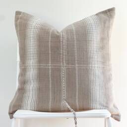 "Handwoven Hemp Pillow Cover Brown Tan Plaid, Karen Tribal Design - 22"" X 22" - thumbnail 2