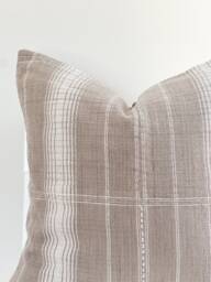 "Handwoven Hemp Pillow Cover Brown Tan Plaid, Karen Tribal Design - 22"" X 22" - thumbnail 1