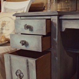 Sold - Shabby Chic Blue & Grey Gustavian Antique Vanity Desk Dressing Table On Castors Painted Distressed Furniture - thumbnail 3