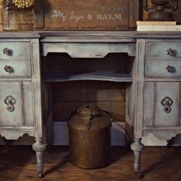 Sold - Shabby Chic Blue & Grey Gustavian Antique Vanity Desk Dressing Table On Castors Painted Distressed Furniture - thumbnail 2
