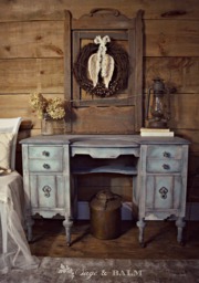 Sold - Shabby Chic Blue & Grey Gustavian Antique Vanity Desk Dressing Table On Castors Painted Distressed Furniture