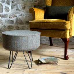 Harris Tweed Hazel Herringbone Footstool With Steel Hairpin Legs - thumbnail 3