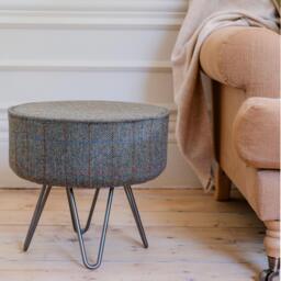 Harris Tweed Hazel Herringbone Footstool With Steel Hairpin Legs
