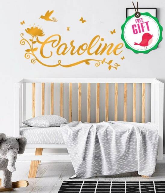 Name Sticker, Girl Girls Name Sticker, Girls Wall Stickers, Custom Girl Gold Name Decal - image 1