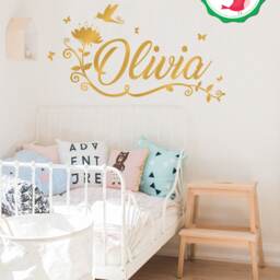 Name Sticker, Girl Girls Name Sticker, Girls Wall Stickers, Custom Girl Gold Name Decal - thumbnail 2