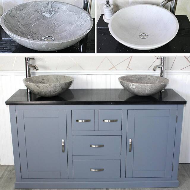 Bathroom Vanity Unit - Grey Painted With Black Quartz Top & Stone Bowl Options 603Gbqsbc - image 1