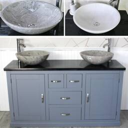 Bathroom Vanity Unit - Grey Painted With Black Quartz Top & Stone Bowl Options 603Gbqsbc