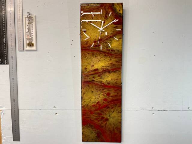 Red & Gold Abstract Resin Wall Clock, Long Modern Unusual Home Decor, Luxury Clocks - image 1