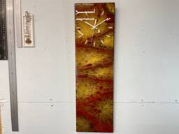 Red & Gold Abstract Resin Wall Clock, Long Modern Unusual Home Decor, Luxury Clocks - thumbnail 1