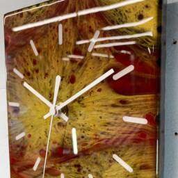 Red & Gold Abstract Resin Wall Clock, Long Modern Unusual Home Decor, Luxury Clocks - thumbnail 2