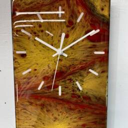 Red & Gold Abstract Resin Wall Clock, Long Modern Unusual Home Decor, Luxury Clocks - thumbnail 4