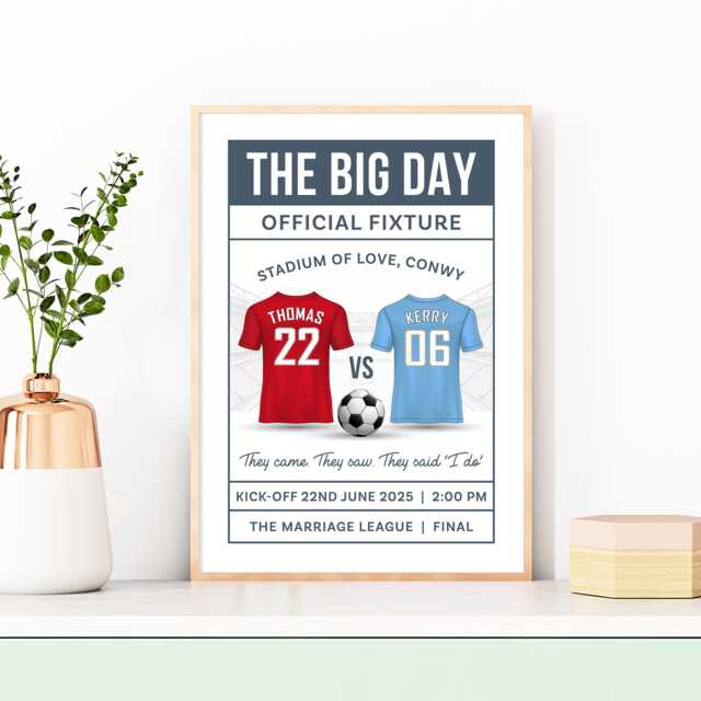 Personalised Football Wedding Gift, The Big Day Sports Print, Custom Matchday Print - image 1