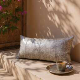 Gray Faux Leather Lumbar Pillow Cover 4-Panel Modern Decor - thumbnail 2