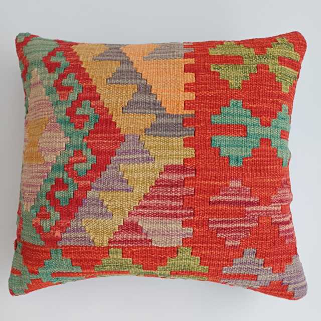 Afghan Handmade Cushion Cover, Decorative Throw Pillow, Kilim Rug Cover 16''x16''/44x39 cm - image 1