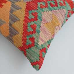 Afghan Handmade Cushion Cover, Decorative Throw Pillow, Kilim Rug Cover 16''x16''/44x39 cm - thumbnail 3
