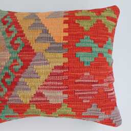 Afghan Handmade Cushion Cover, Decorative Throw Pillow, Kilim Rug Cover 16''x16''/44x39 cm - thumbnail 2