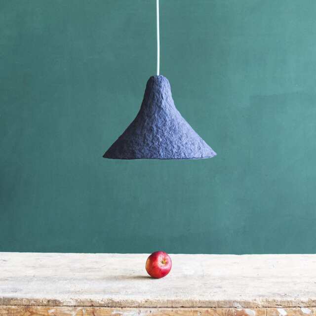 Industrial Lamp From Paper Pulp, Farmhouse Rustic Lamp, Minimalist Ceiling Light - Rumcajs Blue - image 1