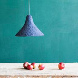 Industrial Lamp From Paper Pulp, Farmhouse Rustic Lamp, Minimalist Ceiling Light - Rumcajs Blue - thumbnail 2