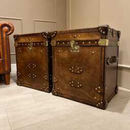English Handmade Leather Chests - Vintage Style Trunks Hand Dyed Pair