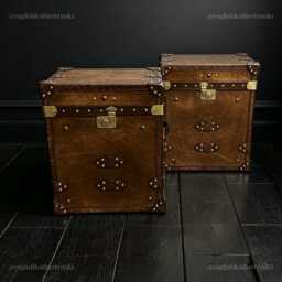 English Handmade Leather Chests - Vintage Style Trunks Hand Dyed Pair - thumbnail 2
