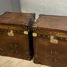 English Handmade Leather Chests - Vintage Style Trunks Hand Dyed Pair - thumbnail 4