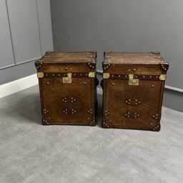 English Handmade Leather Chests - Vintage Style Trunks Hand Dyed Pair - thumbnail 3