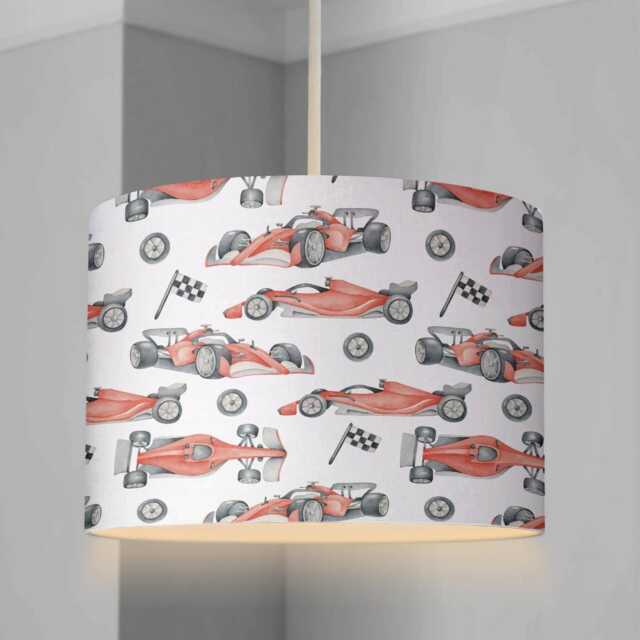 Lampshade - Red Race Cars, Lampshade Or Table Lampshade Childrens Room Round - image 1