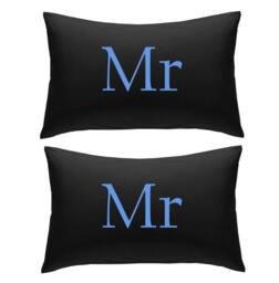 Mr & Black Pillowcases, Colour Text, Wedding Engagement Marriage Valentines Day Bed Gay - thumbnail 1