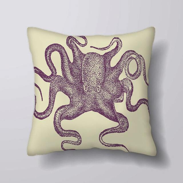 Vintage Picture Octopus Sea Ocean - Cushion Cover Case Or Stuffed With Insert - image 1