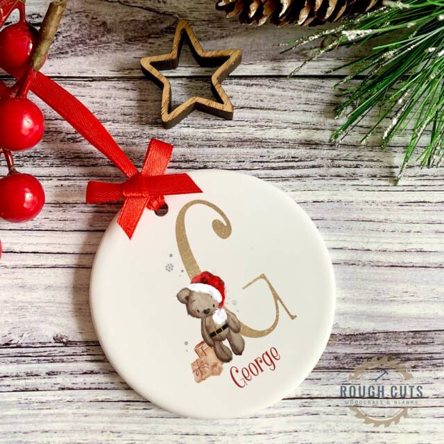 Christmas Tree Decoration, Personalised Teddy Bauble Keepsake, Family Gift - image 1