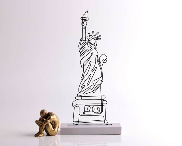 Handmade Wire Statue Of Liberty Sculpture Abstract Metal Art Decor - image 1