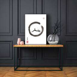 Japanese Sumi-E Landscape Print Zen Circle Hills Art - thumbnail 2