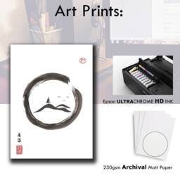 Japanese Sumi-E Landscape Print Zen Circle Hills Art - thumbnail 3