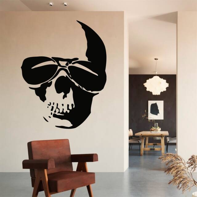 Skull With Sun Glasses On Vinyl Wall Art, Decal, Sticker, Transfer, Mural, Decor, Rent Friendly, Interior, Exterior, Full - 0460 - image 1
