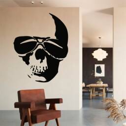 Skull With Sun Glasses On Vinyl Wall Art, Decal, Sticker, Transfer, Mural, Decor, Rent Friendly, Interior, Exterior, Full - 0460 - thumbnail 1