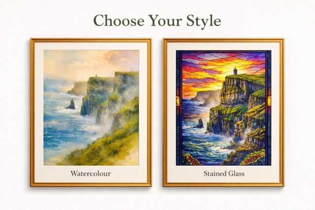 Cliffs Of Moher Print - Clare Coastal Wall Art, Choose Watercolour Or Stained Glass - image 1