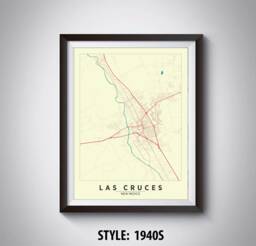 Las Cruces Nm Map Poster Vintage Style Office Wall Art - thumbnail 1