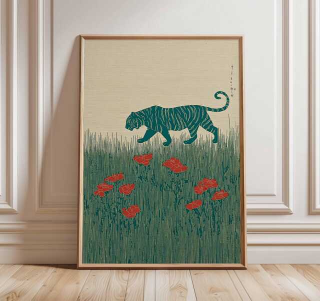 Tiger Poster, Japanese Minimalist Animal Wall Art Print, Modern Nature Artwork, Zen Jungle Decor, Bold Wildlife Home - image 1