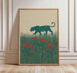 Tiger Poster, Japanese Minimalist Animal Wall Art Print, Modern Nature Artwork, Zen Jungle Decor, Bold Wildlife Home - thumbnail 1