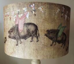 Flying Pigs Lampshade, Shabby Chic Light Shade, Bunting, Natural , Free Gift, Fatta Da Mamma