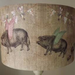 Flying Pigs Lampshade, Shabby Chic Light Shade, Bunting, Natural , Free Gift, Fatta Da Mamma - thumbnail 4