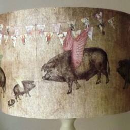 Flying Pigs Lampshade, Shabby Chic Light Shade, Bunting, Natural , Free Gift, Fatta Da Mamma - thumbnail 3